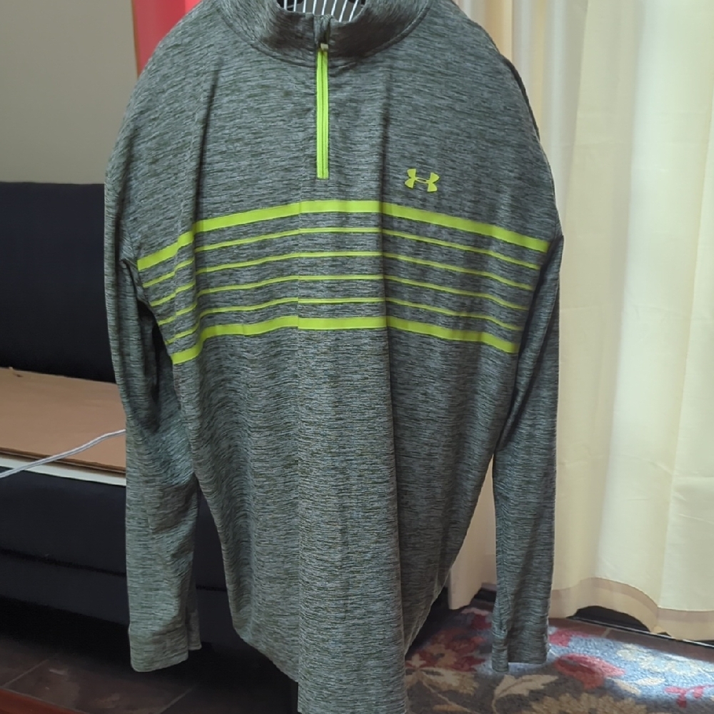 Under Armour Heather Gray and Lime Green Quarter Zip